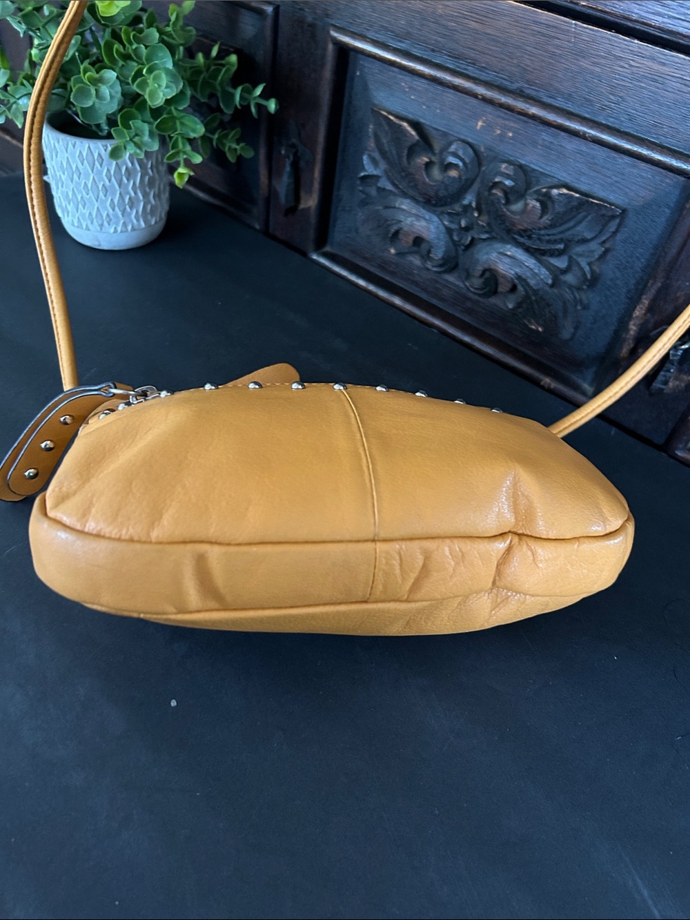 B. makowsky Mustard Yellow Studded Leather Crossbody - Picture 9 of 11